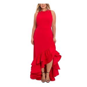 BETSY & ADAM Womens Red Lined Scuba Sleeveless Full-Length Hi-Lo Dress Plus 22W